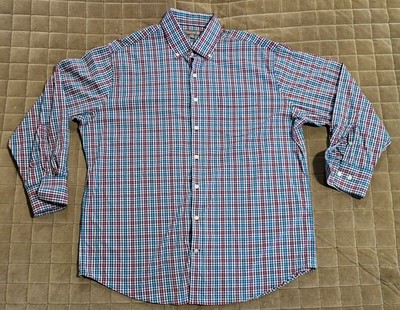 Peter Millar Shirt Mens XL Red/Blue Summer Comfort Button Down Stretch Check