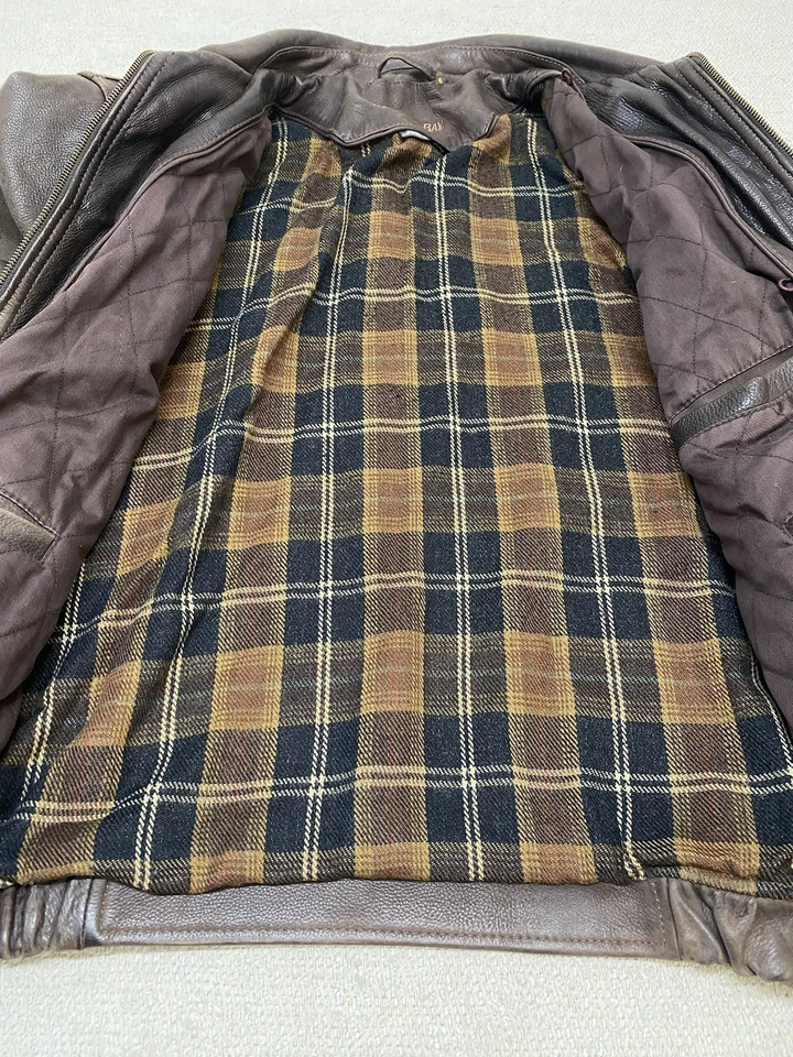 St. John’s Bay Leather Jacket Men’s XL Brown Wool Plaid Lined Full Zip Collared - Image 3 of 4