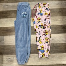 2 Pair Disney Pajamas Pants Women  s Sz Medium Stitch  Winnie Pooh Plush Soft