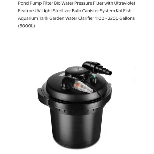 Pond Filter Bio Water Pressure w UV Light Canister System 1100-2200 Gal (8000L)