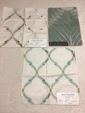 JANE CHURCHILL DONGHIA designer Fabric Remnants 3 PC 10 x 11 Aqua, green, beige