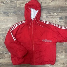 Vintage adidas Mens 90s Hooded Puffy Windbreaker Jacket XL Trefoil 3 stripe