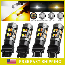 4 Pack 3157 3156 LED Switchback Turn Signal Light Bulbs White Amber 4157NA 3457A