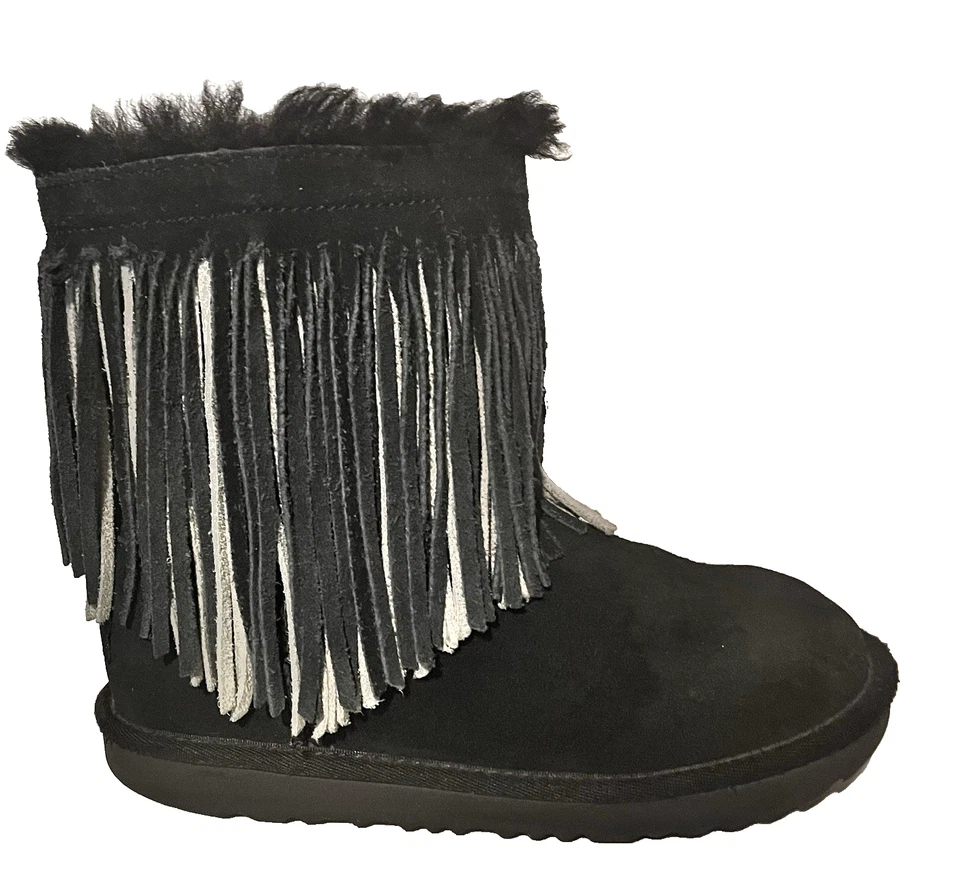 UGG Classic Short II 1019695k Black Suede Fringe Fur Lined Ankle Boots Kids US 3 - Image 3 of 4