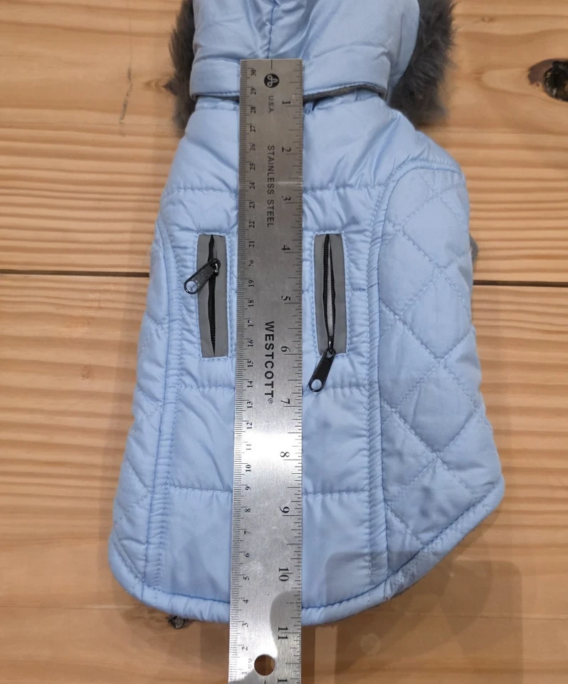 Abrigo chaqueta azul para perro mullido capucha de piel de fax - talla XS Foto 2 de 4