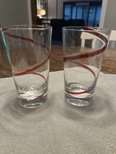 2 Pier 1 Imports RED Swirline Highball Water/Tea Glass Tumblers 6.25” Tall