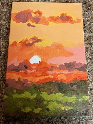 New hand painted by me acrylic on canvas painting fall sunset in the forest