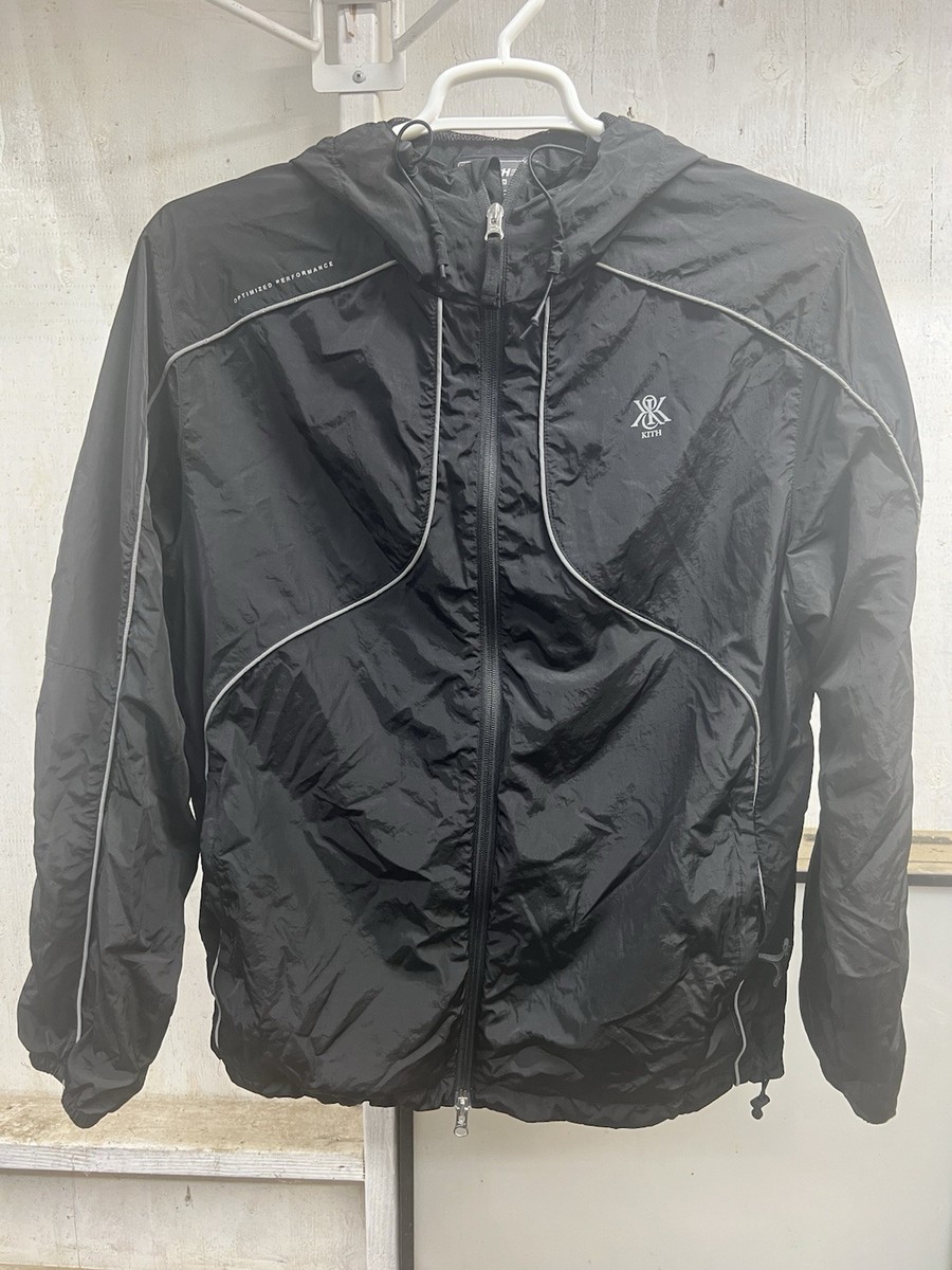 Kith K-Tech Men’s Black Hooded Full Zip Windbreaker Jacket Reflective Logo L