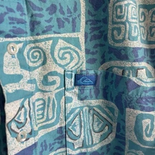 Vintage Rare 80s Quiksilver Surf Shirt Tribal AOP Blue Abstract Print Size L