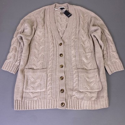 Torrid Cable Knit Cardigan Size 3 / 3X 24 Oatmeal Heather Boyfriend V-Neck NWT