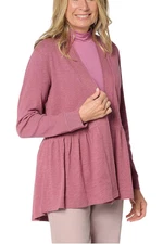 LOGO by Lori Goldstein Women's Mixed Media Eyelet Back Cardigan Rum