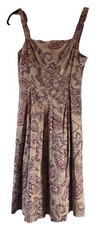 Loft 100% Cotton Beige Purple Magenta Paisley SunDress 4Petite Fit Flare A-line