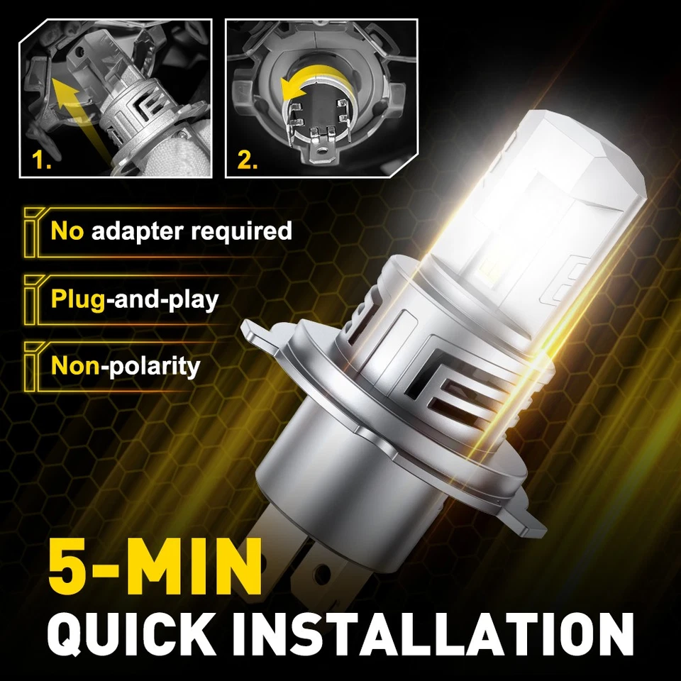 AUXITO H4 9003 LED Headlight Bulbs Hi Low Beam Conversion Kit 6500K Canbus 2-20X - Image 2 of 4