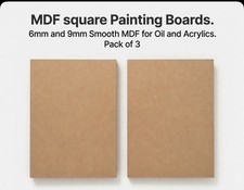 MDF square Painting Boards. 6 and 9mm Smooth MDF for Oil and Acrylics. Pack of 3