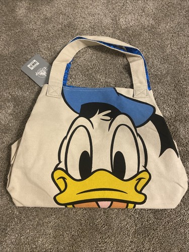 Disney Store Donald Duck Happy Angry Canvas Tote Bag Purse 13"x19" Retired NWT