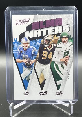2023 Prestige Alma Maters Pink 22/25: Aaron Rodgers/Jared Goff/Cameron Jordan  
