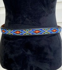 Amazing Vintage Native American Seed Bead Leather Belt- Very Detailed and Unique