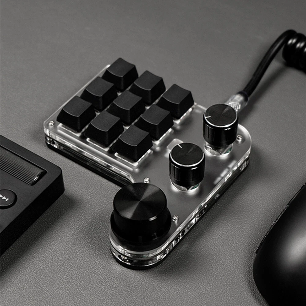 Compact 9-Key Mechanical Keyboard with 3 Knobs for Multifunctional Use