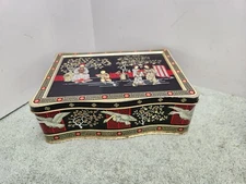 Vintage Collectible Litho Art Deco Storage Tin Tea Box Geisha Florals Cranes