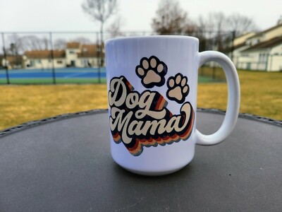 Dog Mama vintage retro look 15oz handmade sublimated coffee mug 