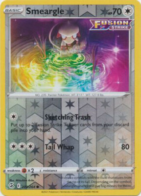 smeargle pokemon card fusion strike Single 209/264 Toys & Games Colorless Tail Whap (80) Weakness Fighting 2 Resistance None None Retreat Cost Pokemon 3D Card of Smeargle,