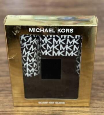 Michael Kors Black and White Packaging Set Michael Kors MK Logo Knit Beanie, Scarf & Gloves 3-Piece  main image 3