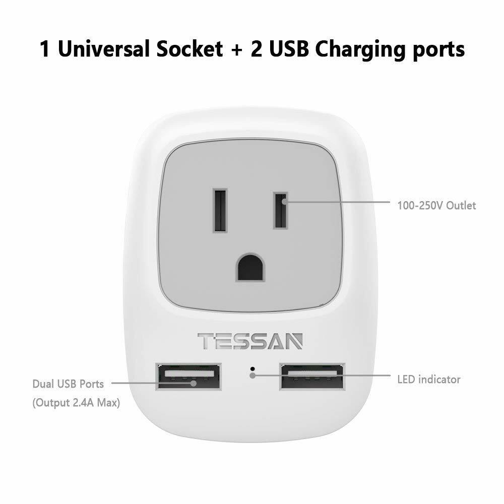 Israel Palestine Power Adapter Plug with 2 USB Phone Charger for US to