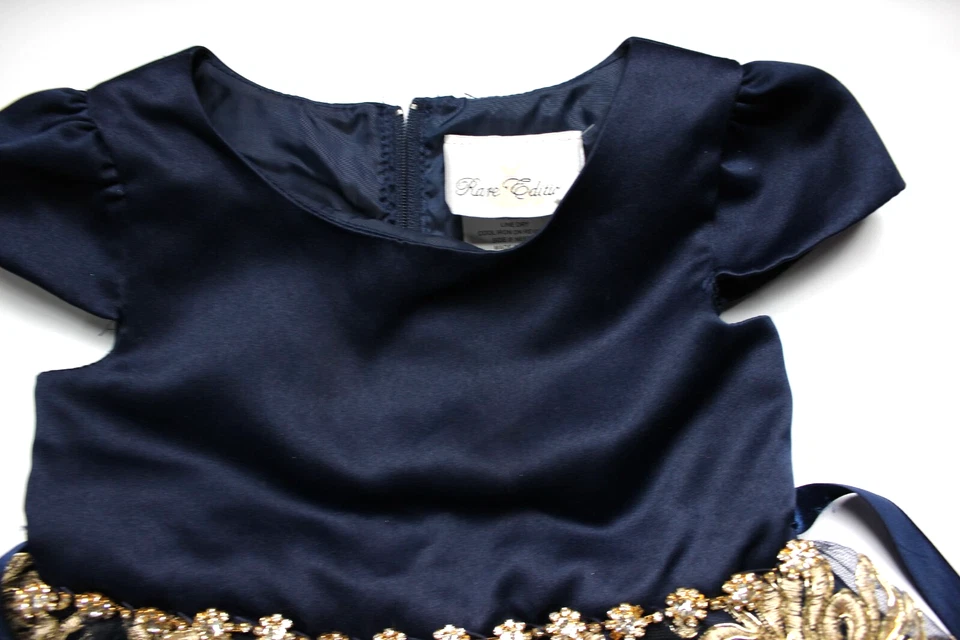 Vestido de festa de renda azul marinho e dourado para meninas edições raras – tamanho formal 4 - Imagem 4 de 4