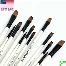 12p Nylon Angled Paint Brushes Watercolor Oil Painting Acrylic Nail Craft Hobby