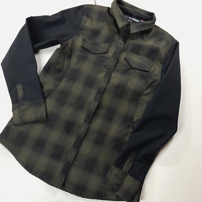 Ride Snowboarding Jacket Medium Green Plaid Softshell collared ski