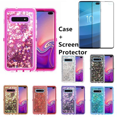 For Samsung Galaxy S10e S10 S10+Plus Liquid Glitter Defender Case with Screen 