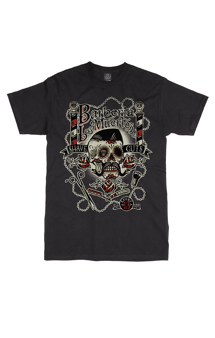 Camiseta para hombre Lucky 13 Barberia Los Muertos XL nueva Hot Rod Rockabilly