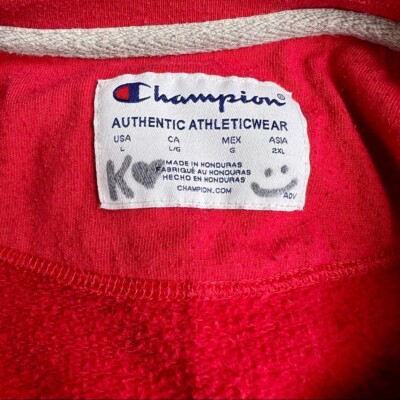 VINTAGE CHAMPION red sweatshirt 80s embroidered logo chest-Retro