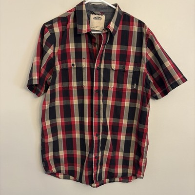 Vans ''Off The Wall'' Men's L arge Red & Blue Plaid Button Up Short Sleeve Shirt