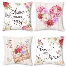 Spring Floral Throw Pillow Covers 18 x 18 Inch Pink Flowers Love Mothers Day ...