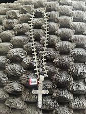 Men's Silver Tone Bar Link Chain Cross Charm Pendant Necklace CZ Cubic Zirconia