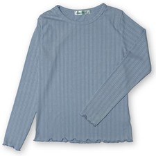 COOLTREE Girls Size 12 Light Blue Ribbed Long Sleeve Lettuce Edge Hem Shirt