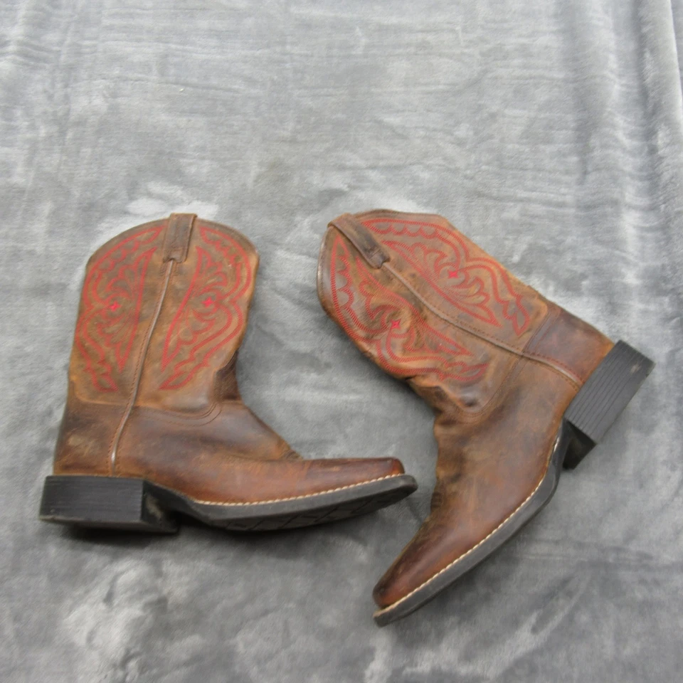 Ariat Western Boot Juvenil 4 Cuero Marrón Puntera Cuadrada Bordado Dibujo Rápido Vaquero Foto 2 de 4