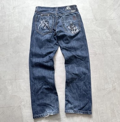 Japan Samurai Hieroglyph Embroidered Jeans Red Monkey LGB Vibe