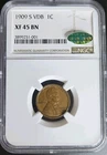 1909-S 1C VDB XF45 NGC Lincoln Wheat Cent Penny CAC Approved Nice Key Date Coin