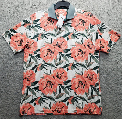 PUMA Golf Polo Shirt Mens L Floral MATTR Beautiful Game Performance Slit Popover