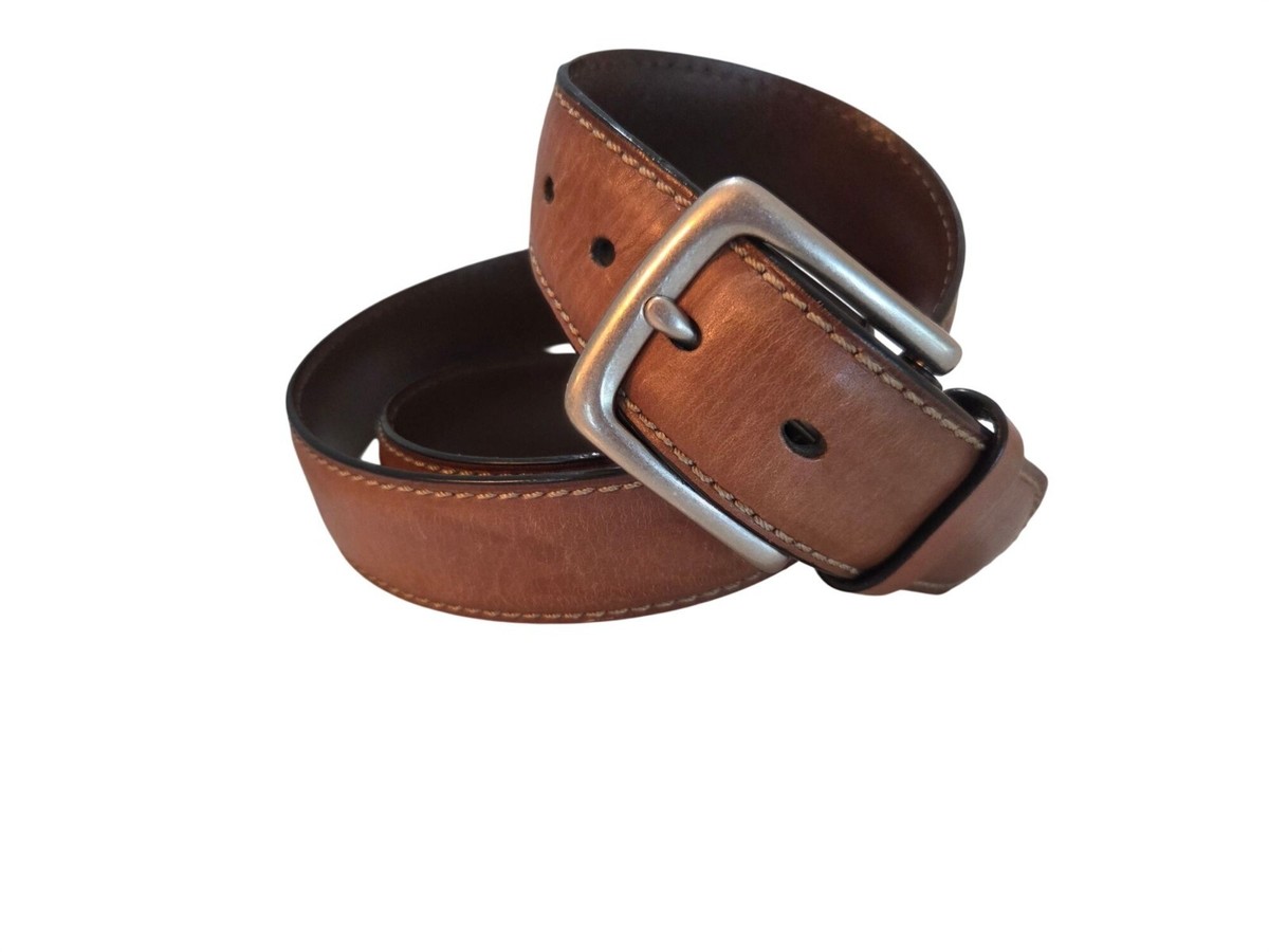 Fossil Mens Aiden Belt Sz 44 Deep Brown Genuine Leather Antique