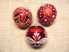 Christmas Ornaments Glass Ball Red Texture Glitter Set of 3  C 