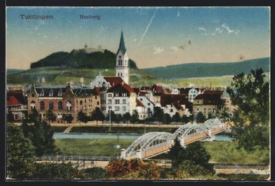 AK Tuttlingen, Partie an der Flussbrücke mit Kirche und Blick hinüber zum Honbe 