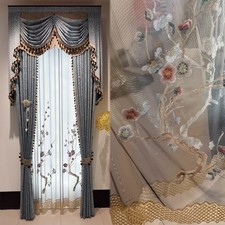 European blue flannel embroidery window cloth valance curtain tulle M1921