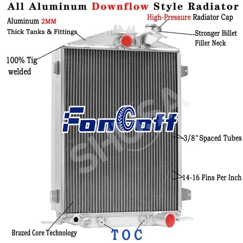 4 Row Aluminum Radiator for 1932 Ford Street Rod Hi-High Boy Chevy-V8 Engine AT