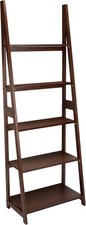 5-Tier Ladder Bookshelf Storage Organizer Solid Rubberwood Frame Space-Saving