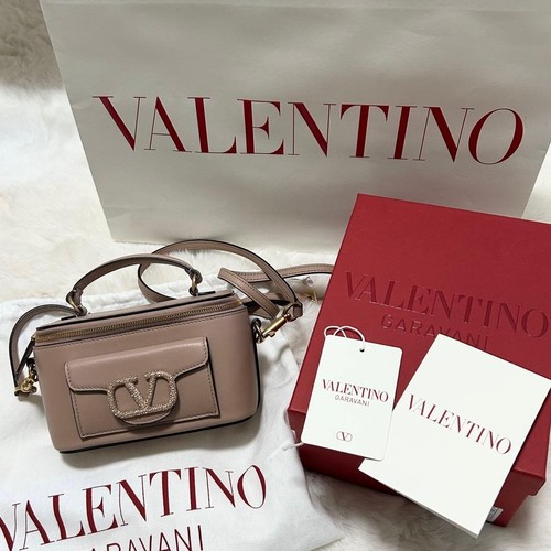 VALENTINO GARAVANI Mini Vanity Case Pink beige Leather Shoulder Bag good used