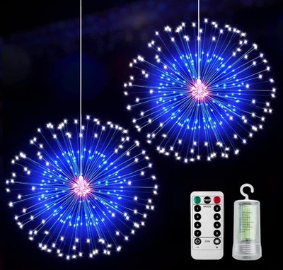 4Th of July Decorations Firework Lights - 2 Pack 360 LED Patriotic Lights Batter