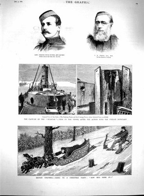 Original alter antiker Druck 1880 Schiff Huascar Butson Waddy Lancers British C 19th